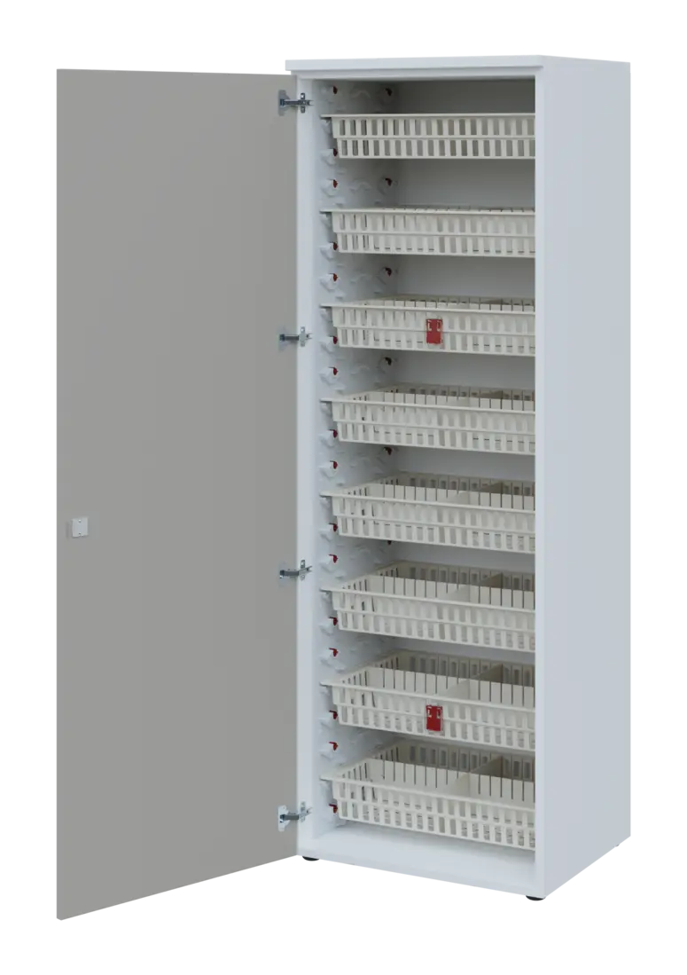 EUROMEDICA D - 66/M ABS skříň léková boxová, 1-dveřová, levá, 1950x660x535, korpus bílý, dvířka šedá